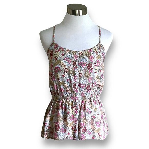 Poetry Tops - Poetry Womens Racerback Tank Top M Wildflower Floral Boho Festival Smocked Waist